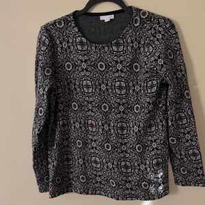 J. Jill Black and White Floral Long Sleeve Top